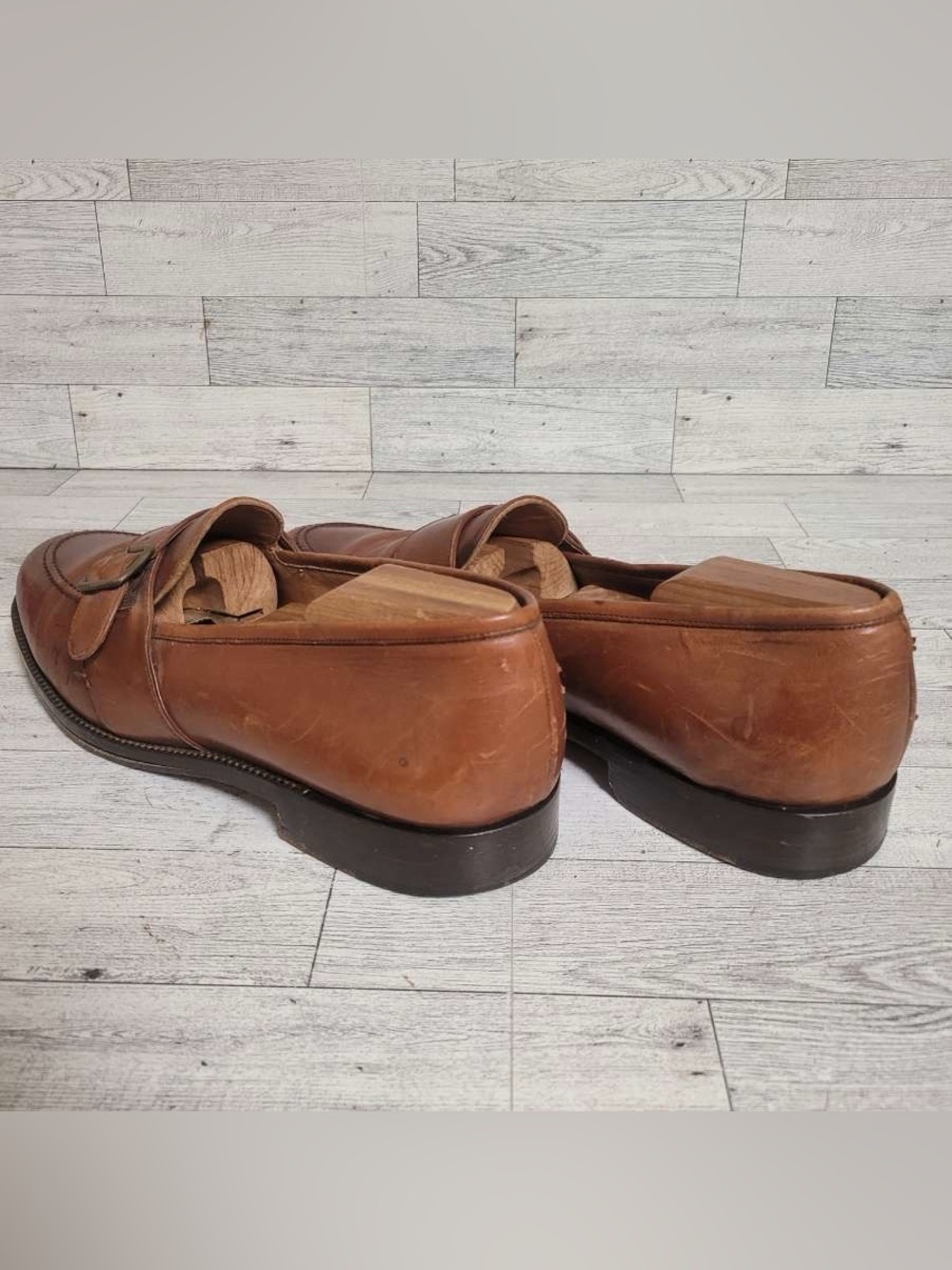 Men’s Polo Ralph Lauren Cognac Brown Leather Penny Loafers Shoes Size 10 - Picture 4 of 9